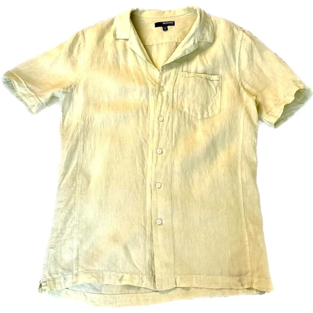 Murano Linen Short Sleeved Button Down Camp Shirt Sz M